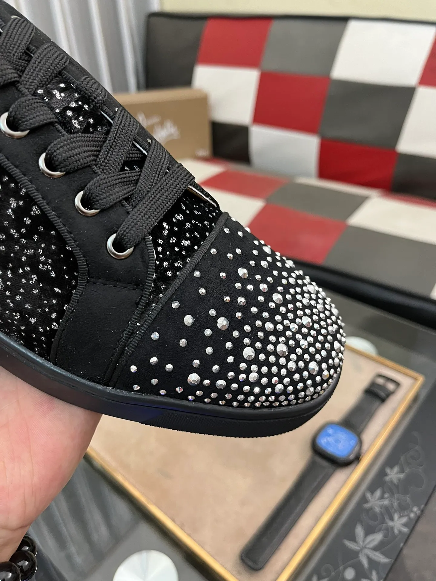 Men's men's shoes💰458⌚️⌚️christian louboutin (CL red sole shoes) counter hot diamond series, casual sneakers📢 📢 📢 Exclusive hot style release🎈🎈💪Movable latex feet👻Finished outsole line [Deyi] Global supply😝 [Top version]: Original imported cowhide upper, top original leather lining, original open-molded TPU outsole, original 1:1 detail processing, original shoe last, large number of ready-made code numbers: 38-44
